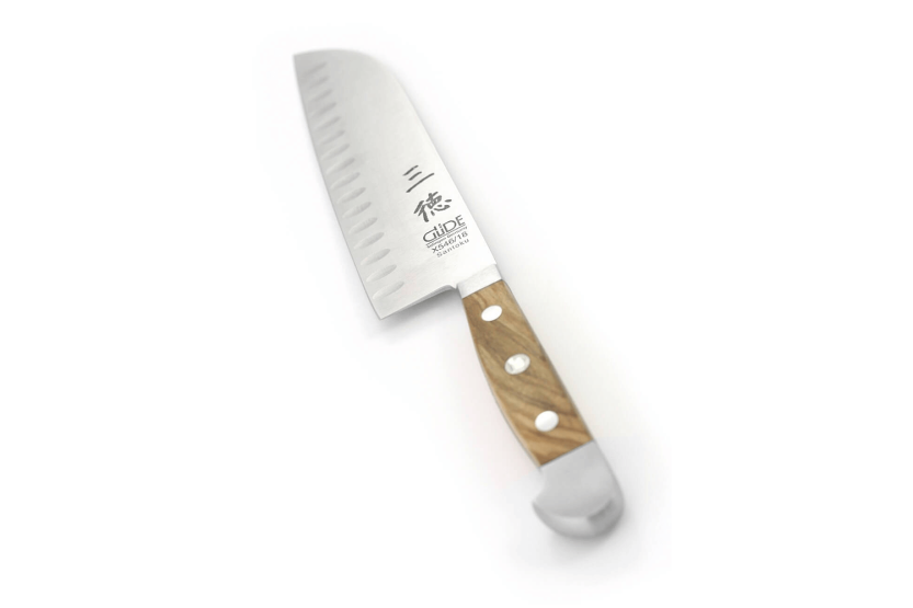 Güde Alpha Olive 18cm santoku knife with granton edge in forged steel
