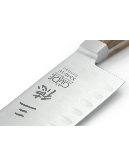 Güde Alpha Olive 18cm santoku knife with granton edge in forged steel