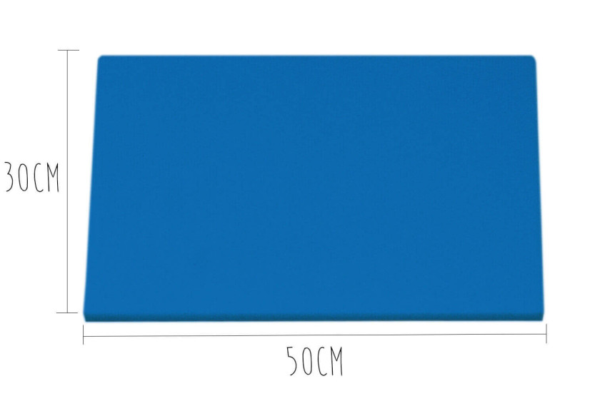 Tábua de cortar em polietileno azul HD500 com fixações 50x30cm