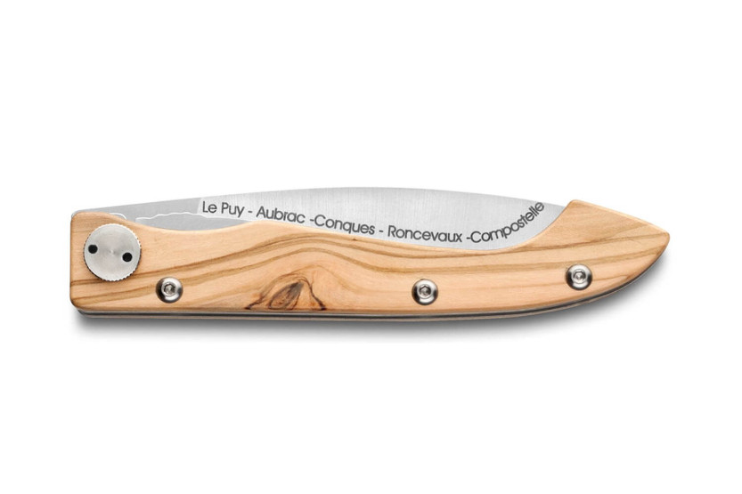 Compostelle Voie d'Arles foldekniv Claude Dozorme 12,5 cm håndtag i oliventræ