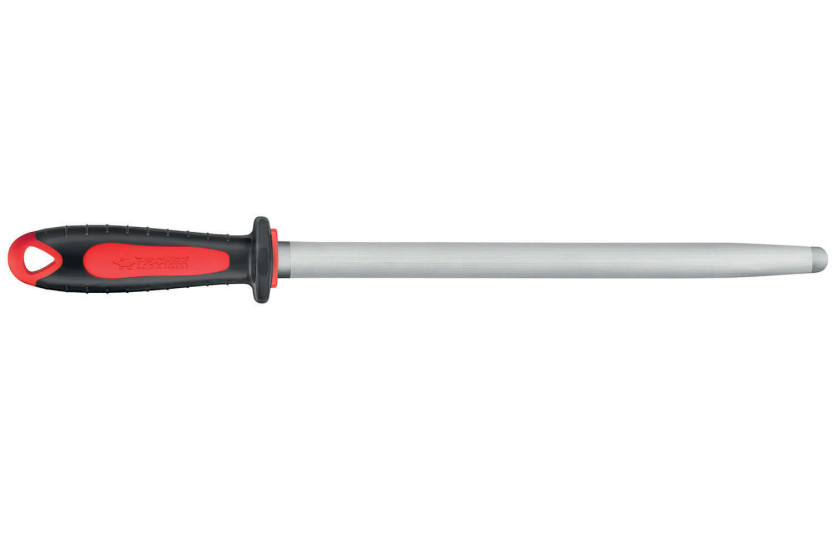Fucile da macellaio FISCHER 35 cm ovale a grana fine manico rosso e grigio