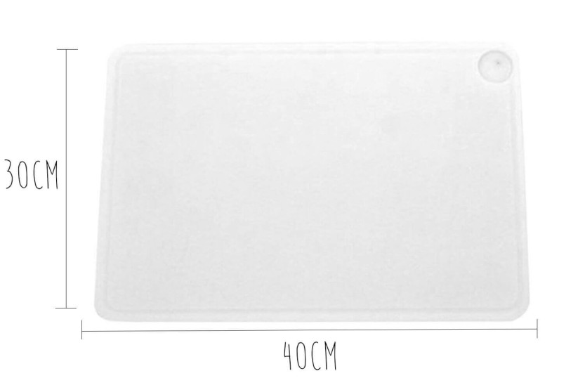 HD500 hvidt skærebræt i polyethylen med rende og saftpose 40x30cm