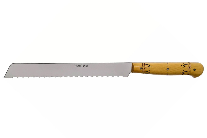 Brotmesser Nontron 87608 Klinge 19cm Griff aus Buchsbaumholz pyrograviert