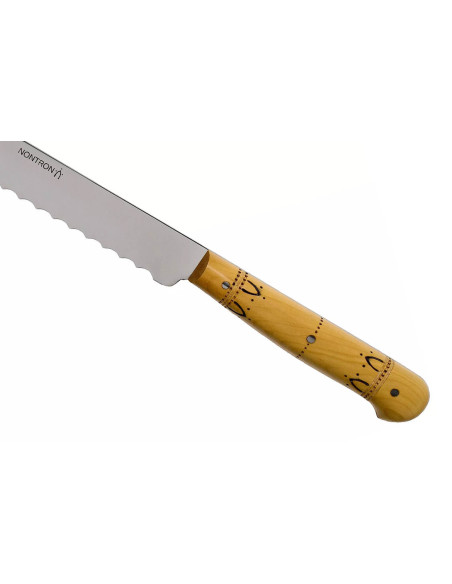 Brotmesser Nontron 87608 Klinge 19cm Griff aus Buchsbaumholz pyrograviert