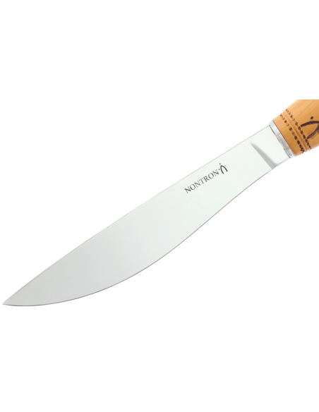 Coltello da formaggio Nontron 87606 con manico a sciabola in legno di bosso pirografato