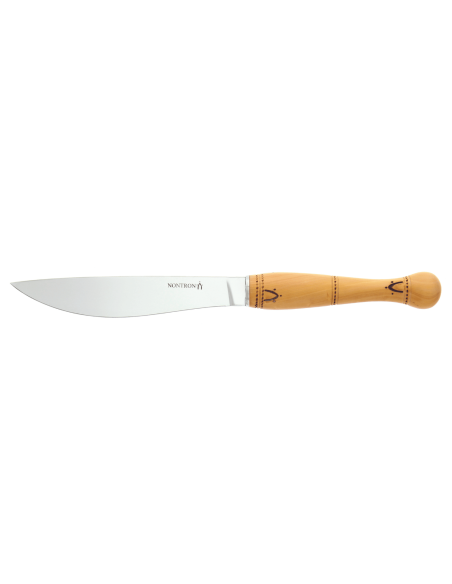 Nontron 87606 juustoveitsi, jossa on pyrografoitu sabot-kahva puksipuusta