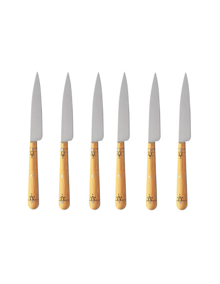 Caixa de 6 facas de mesa/escritório Nontron 87600 com lâmina de 10 cm e cabo pirografado