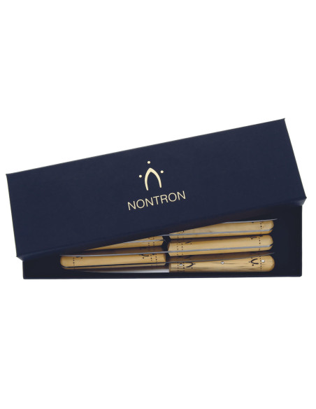 Caja de 6 cuchillos de mesa/oficina Nontron 87600 Hoja de 10cm Mango pirograbado