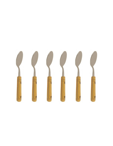 Conjunto de 6 colheres de café Nontron 87603 com cabo redondo em madeira de buxo pirogravado 14cm