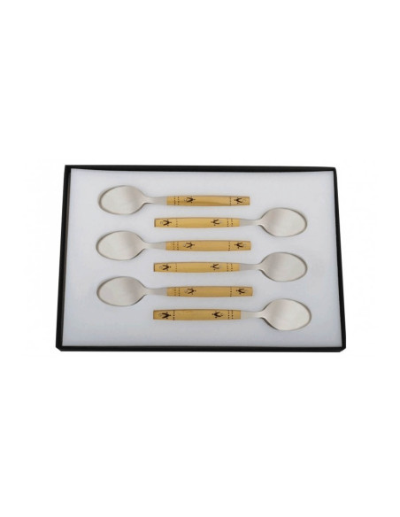 Conjunto de 6 colheres de café Nontron 87603 com cabo redondo em madeira de buxo pirogravado 14cm