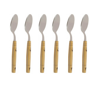 Conjunto de 6 colheres de mesa Nontron 87602 , cabo redondo de 20 cm em madeira de buxo