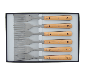 Set mit 6 Tafelgabeln Nontron 87601 Griff Buchsbaum pyrograviert 10cm