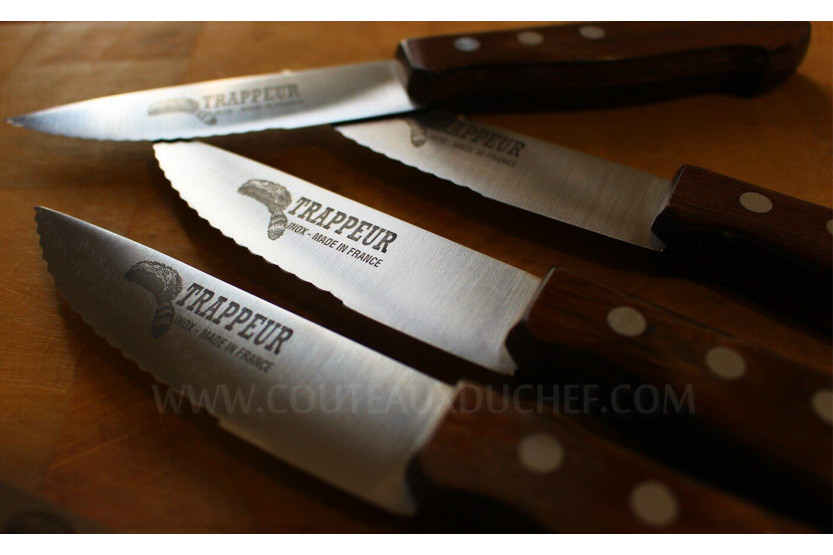Scatola di 6 coltelli da bistecca  Au Nain Trappeur con lame seghettate - Qualità francese
