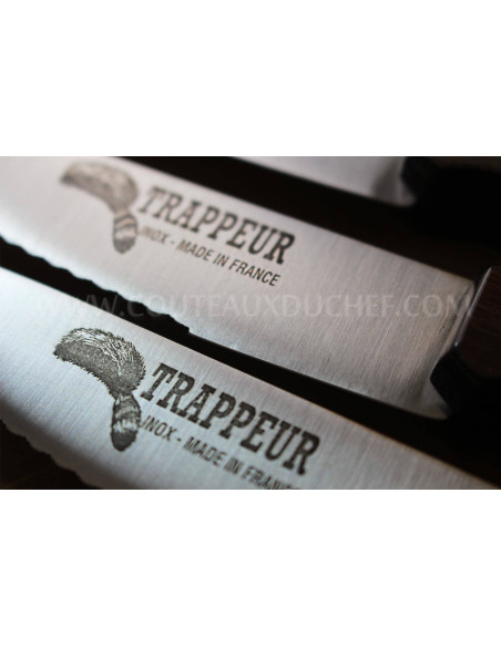 Scatola di 6 coltelli da bistecca  Au Nain Trappeur con lame seghettate - Qualità francese
