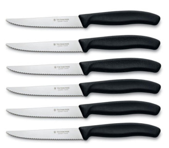 6 Victorinox pihviveitset 11cm terä musta kahva