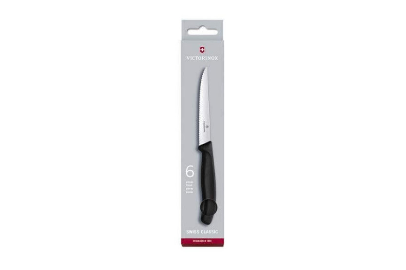 6 Victorinox pihviveitset 11cm terä musta kahva