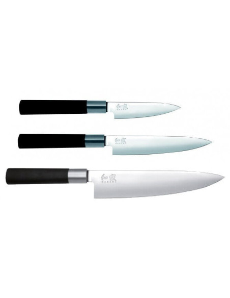 Conjunto de 3 facas Wasabi Black: Universal 10cm e 15cm e Chef 20cm