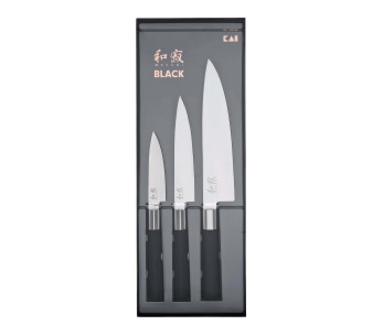 Conjunto de 3 facas Kai Wasabi Black: Universal 10cm e 15cm e Chef 20cm