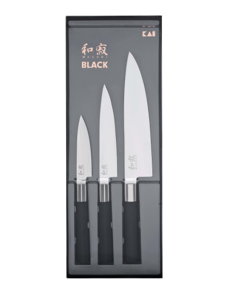 Conjunto de 3 facas Kai Wasabi Black: Universal 10cm e 15cm e Chef 20cm
