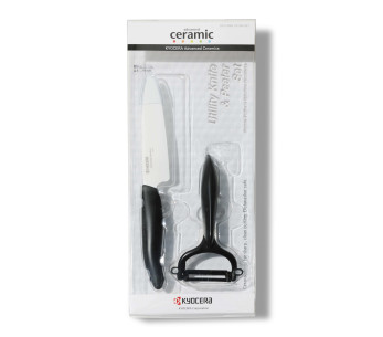 11 cm skrelleknivsett + keramisk skreller med svart håndtak - Kyocera