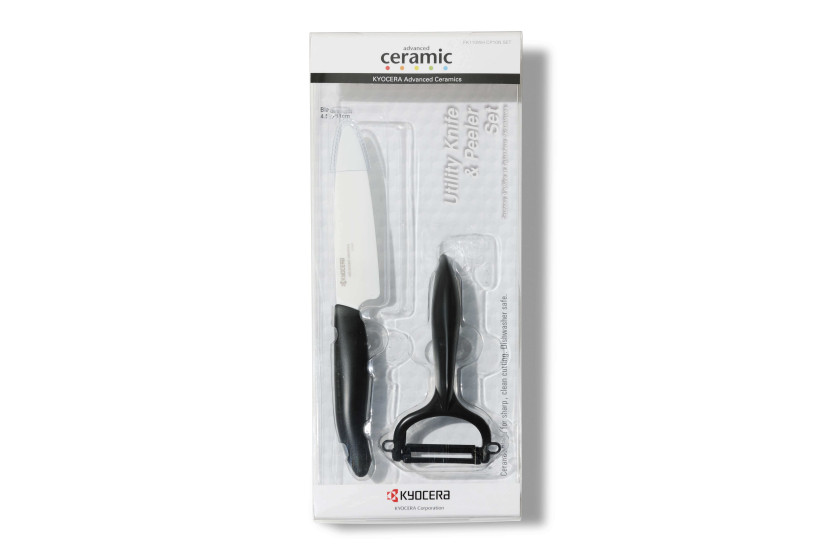 11 cm skalknivsset + keramisk skalare med svart handtag - Kyocera
