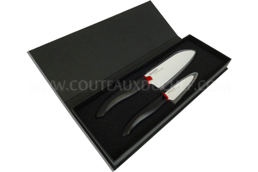 KYOCERA Geschenkset 2 Keramikmesser mit weißen Klingen und schwarzem Griff