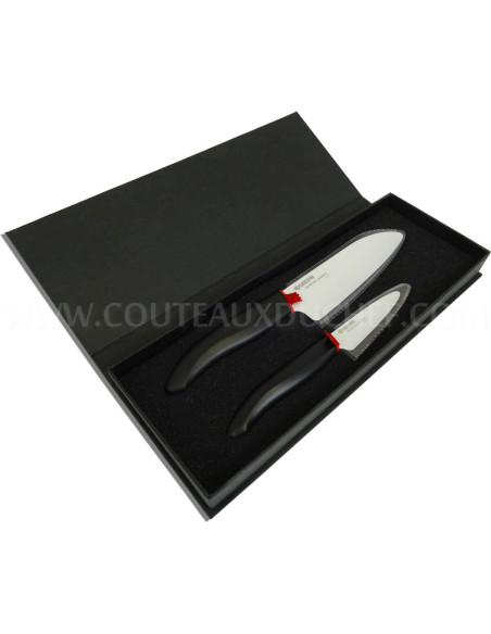 KYOCERA Geschenkset 2 Keramikmesser mit weißen Klingen und schwarzem Griff
