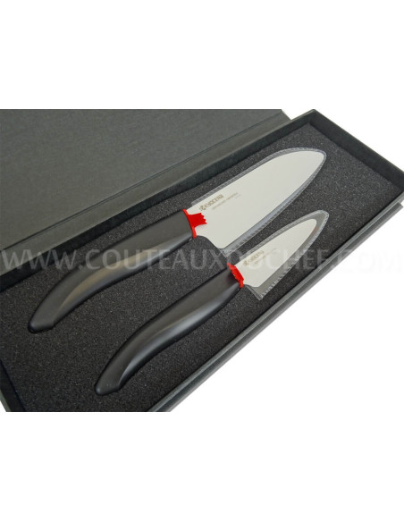 KYOCERA geschenkverpakking 2 keramische messen, witte lemmeten, zwart handvat