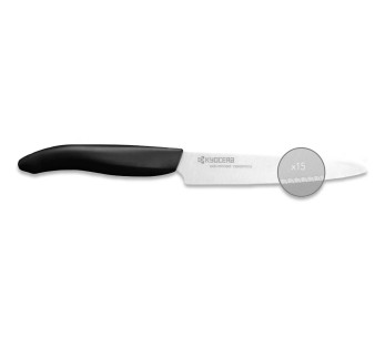Faca universal de cerâmica Kyocera de 12,5 cm com micro-dentadura e cabo preto