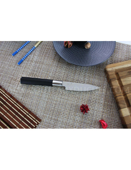 KAI Wasabi Faca Faca universal japonesa preta com 10 cm de lâmina