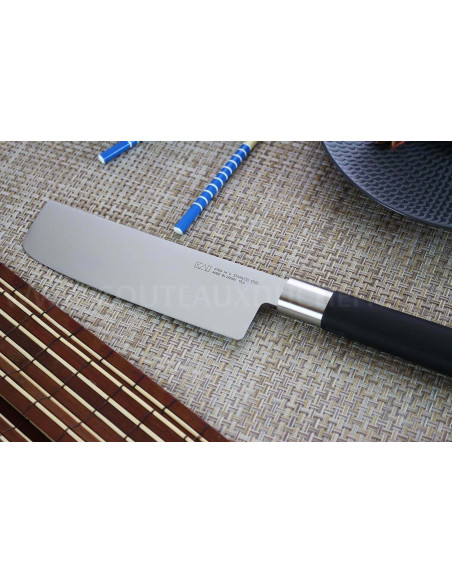nakiri veitsi japonais KAI Wasabi Musta tasainen 16.5cm