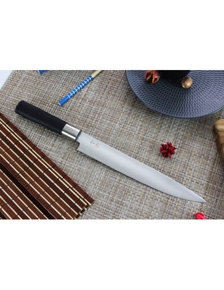 KAI Wasabi Faca de presunto japonesa preta com 23 cm de lâmina