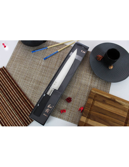KAI Wasabi Faca de presunto japonesa preta com 23 cm de lâmina