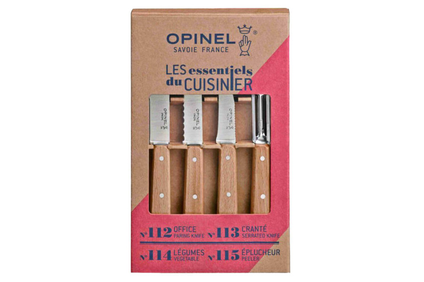 Sæt med 4 Opinel Les Essentiels-knive med skaft af bøgetræ