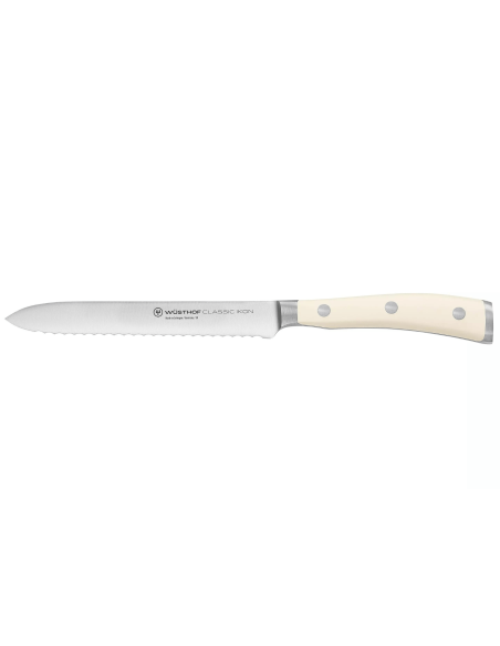 Coltello per salsicce forgiato Wüsthof Classic Ikon White con lama seghettata da 14 cm