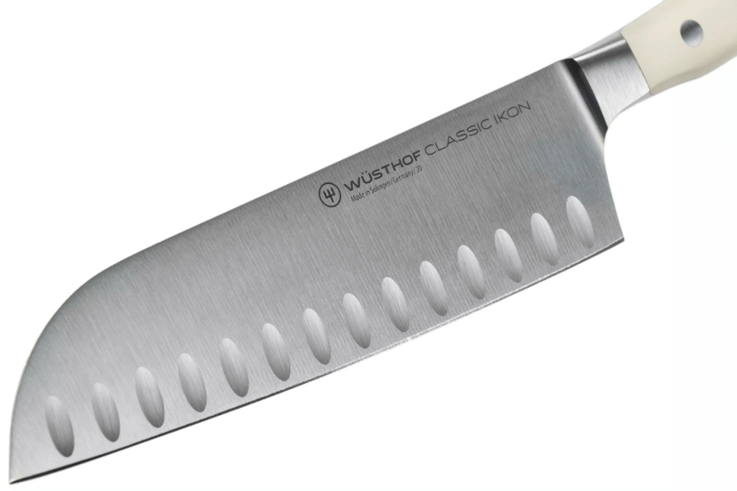 faca santoku forjada branca Wüsthof Classic Ikon com lâmina com convinhas17 cm