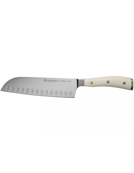 Wüsthof Classic Ikon hvit smidd santoku-kniv 17 cm med granton-eggblad