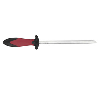 Aço para afiar aço FISCHER 25 cm com cabo vermelho e cinzento de grão normal