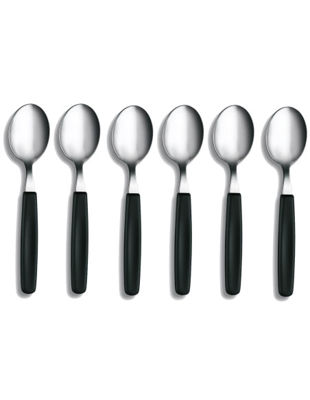 Set of 6 Victorinox Swiss Classic steel table spoons, black handle