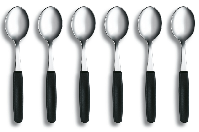 Set of 6 Victorinox Swiss Classic steel teaspoons with black handle