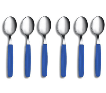 Set van 6 Victorinox Swiss Classic stalen tafellepels, blauw handvat