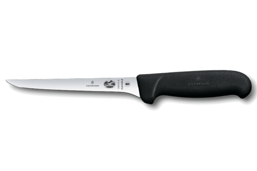 Victorinox luuttomaksi leikkaava veitsi 5.6413.12 joustava terä kulunut kapea 12cm fibrox kahva musta