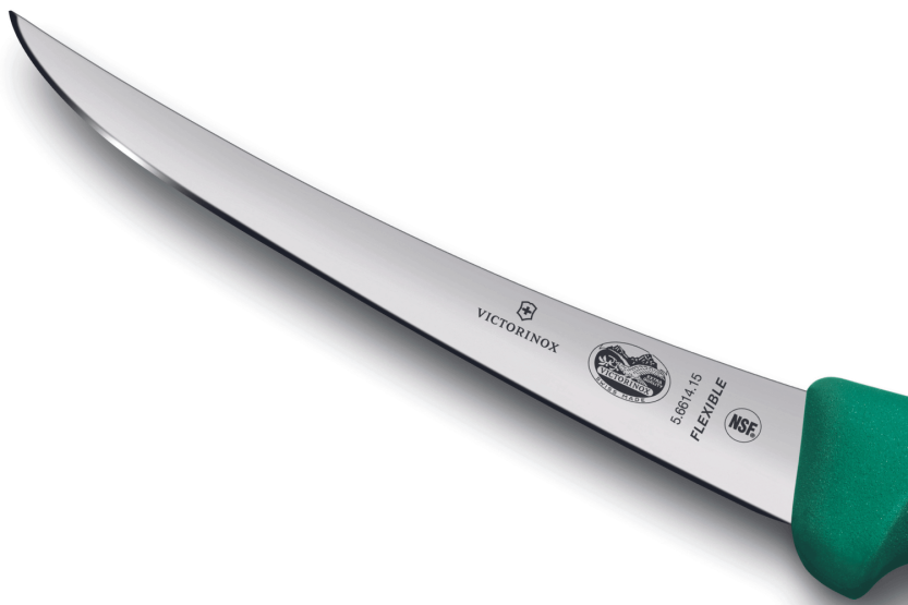 Victorinox luuttomaksi leikkaava veitsi 5.6614.15 joustava käänteinen terä 15cm vihreä fibrox kahva