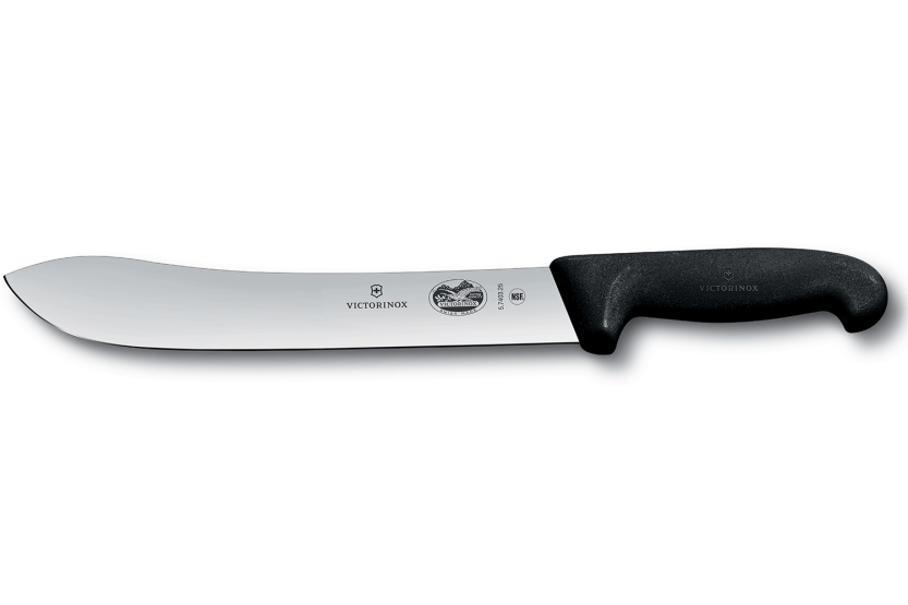 Victorinox slagersmes 5.7403.25 25cm breed punt lemmet zwart fibrox handvat