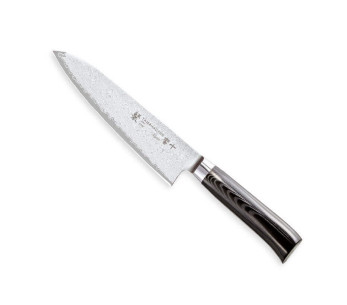 Faca de chef japonesa Tamahagane Kyoto com lâmina de aço Damasco VG5 de 18 cm