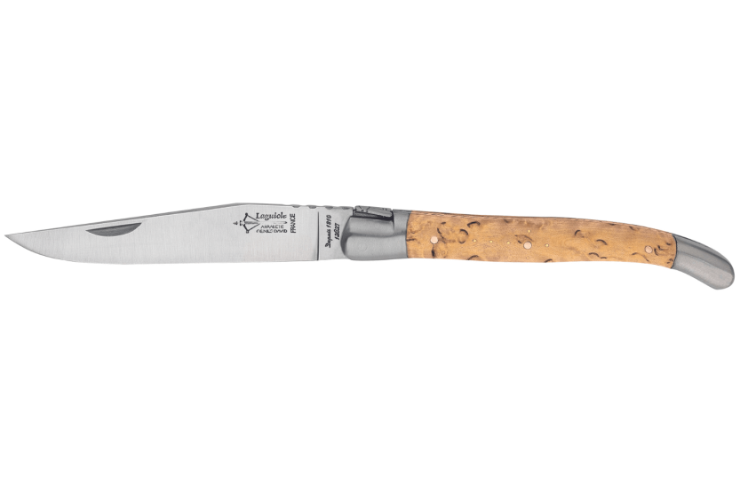 G.DAVID 4512 Cuchillo de ballesta plegable Laguiole con mango de madera de abedul y dos virolas de acero inoxidable mate