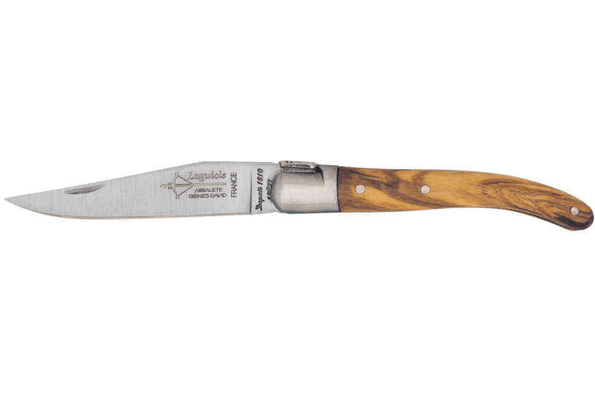 G.DAVID 8308 Laguiole Arbalète foldekniv med håndtak i oliventre og bolster i matt rustfritt stål