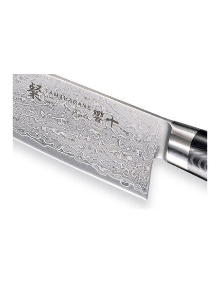 Faca de chef japonesa Tamahagane Kyoto com lâmina de aço Damasco VG5 de 18 cm