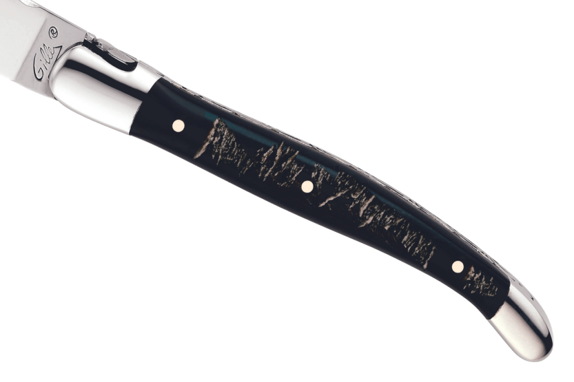 GILLES 5692 Laguiole foldekniv 12 cm håndtak i bøffelhorn med polert rustfritt stålbolster