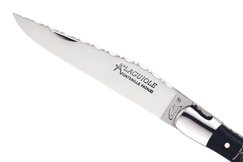 GILLES 5692 Laguiole foldekniv 12 cm med skaft av bøffelhorn og polert rustfritt stålbolster